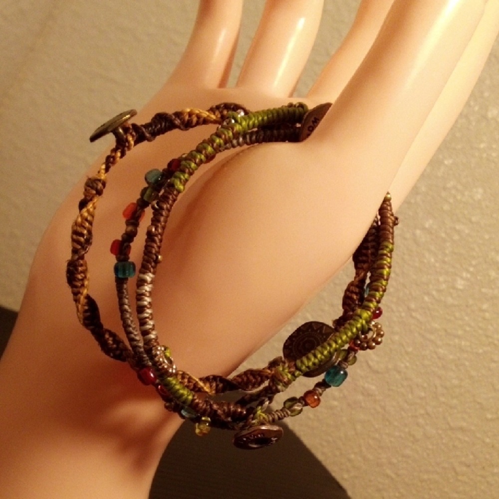 Boho Multi-Strand Olive Green and Brown Beaded Bracelet - Picture 4 of 5